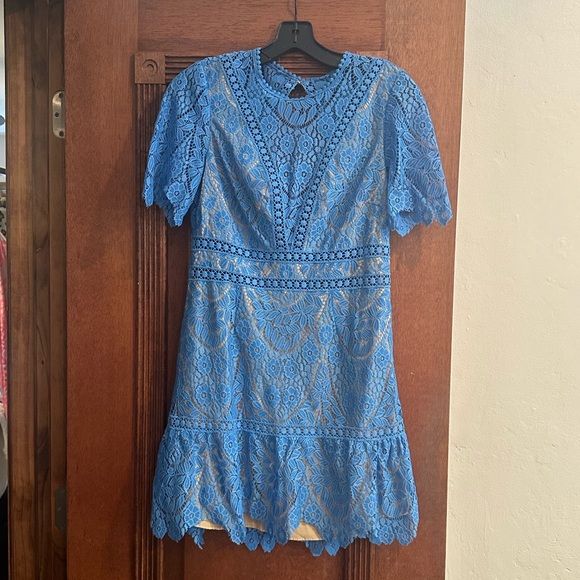 zara navy lace dress ZARA Navy Lace Waist-tie Knee-length Dress | Brand New main image 1